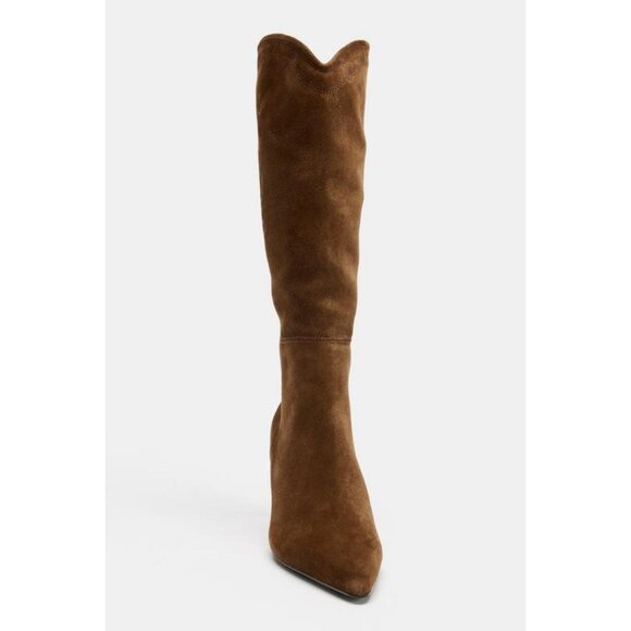 ZARA STITCHED SPLIT SUEDE HEELED BOOTS - Picture 5 of 8